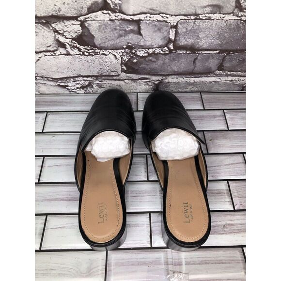 Lewit Black Leather Slip On Block Heel Mules Dress Shoes Women’s Sz 37.5EU/7M US - Picture 16 of 16